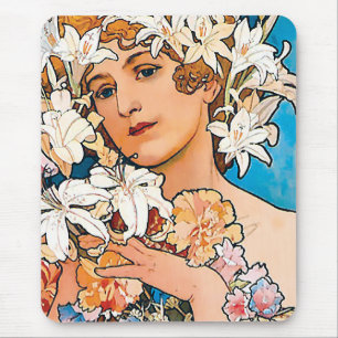 Tapis De Souris Alphonse Mucha - Fleur - Art Nouveau Rétro