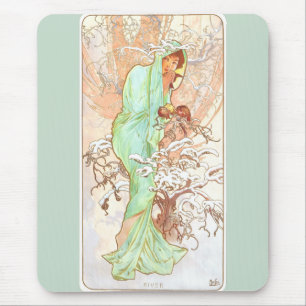 Tapis De Souris Alphonse Mucha Hiver Vintage Art Nouveau peinture