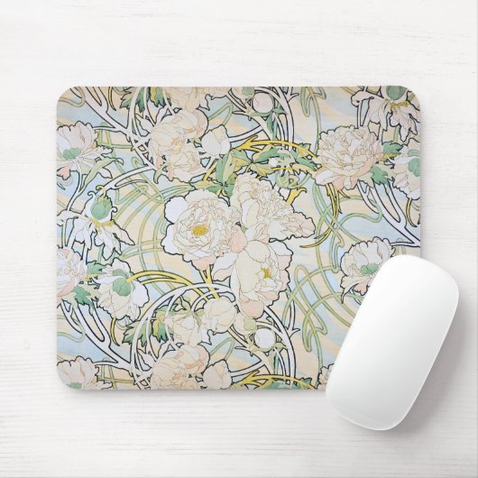 Tapis De Souris Alphonse Mucha Peonies (Avec souris)
