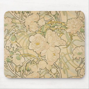 Tapis De Souris Alphonse Mucha Peonies Peony Roses Fawn 1897