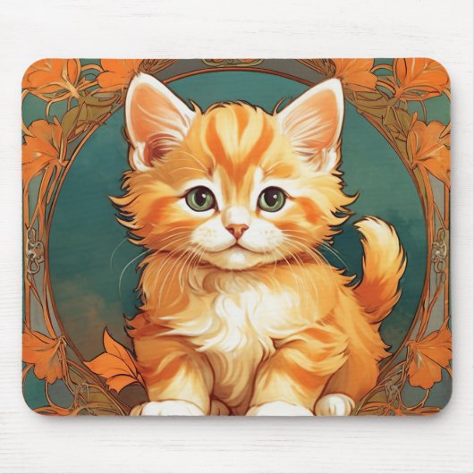 Tapis De Souris Alphonse Mucha Style Chat orange (Devant)
