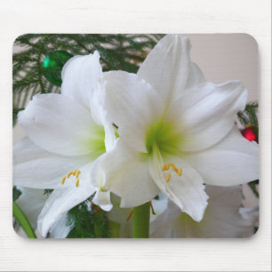 Tapis De Souris Amaryllis blanche et sapin de Noël