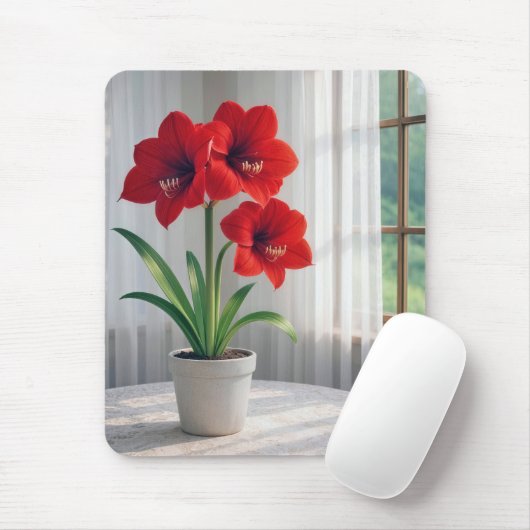 Tapis De Souris Amaryllis Rouge en Fleur (Avec souris)