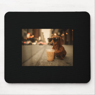 Tapis De Souris Amateur de dachshund drôle buvant du café glacé hu