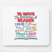 Tapis De Souris Amateur de livres 10 façons de devenir un lecteur (Devant)