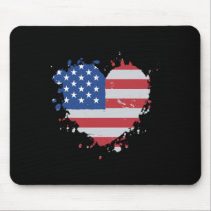 Tapis De Souris America Love Drapeau Usa Heart 4 juillet American