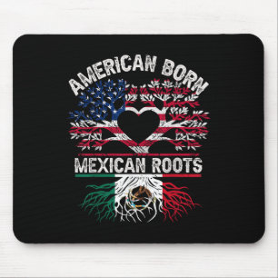 Tapis De Souris Américain Né Racines Mexicaines Drapeau Arbre Mexi