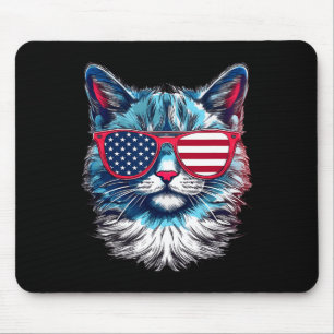 Tapis De Souris American Cat Sungles Usa Drapeau 4 juillet Cat Gra