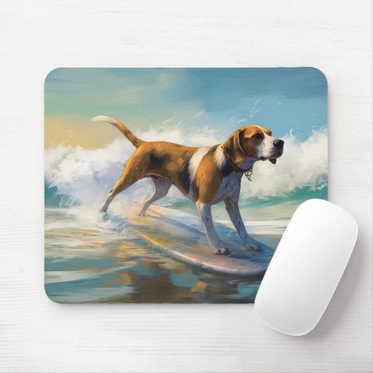Tapis De Souris American Engligh Foxhound Beach Surfing Paining (Avec souris)