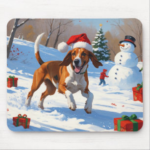 Tapis De Souris American English Foxhound Noël Festive Neige