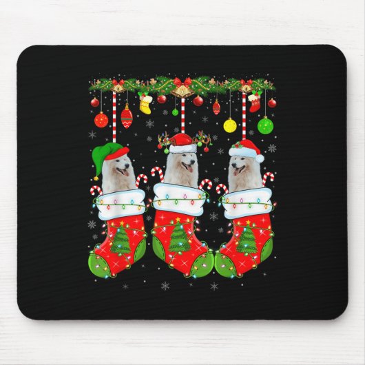 Tapis De Souris American Eskimo Dog In Christmas Socks Funny Dog L (Devant)