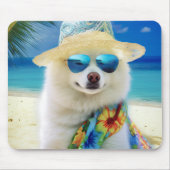Tapis De Souris American Eskimo on Beach, cadeau d'été pour amoure (Devant)