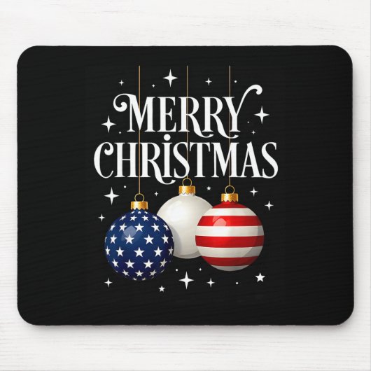 Tapis De Souris American Flag Merry Christmas Tree Baubles Us Patr (Devant)