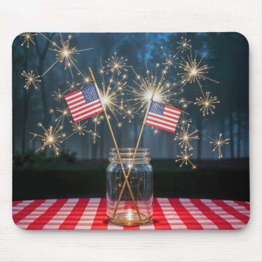 Tapis De Souris American Flags With Sparklers In a Mason Jar (Devant)