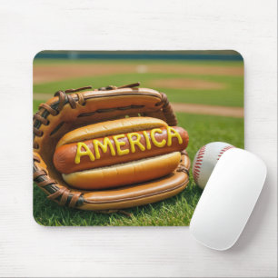 Tapis De Souris American Hot Dog dans un gant de baseball