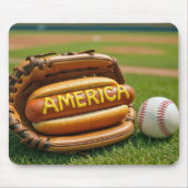 Tapis De Souris American Hot Dog dans un gant de baseball (Devant)