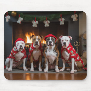 Tapis De Souris American Staffordshire au coin du feu Noël