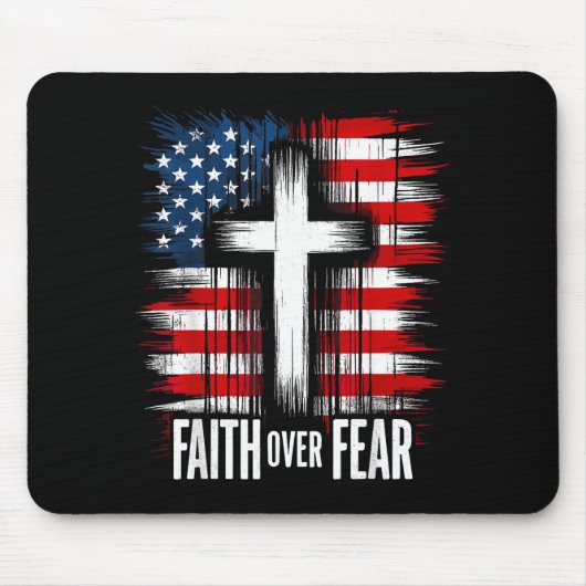 Tapis De Souris American Usa Flag Christ Faith Over Fear With Cros (Devant)