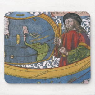 Tapis De Souris Amerigo Vespucci Explorateur sur une carte des Amé