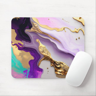 Tapis De Souris Améthyste et Marbre Rose avec Or Liquide
