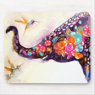 Tapis De Souris "Amis enchanteurs" colibri et éléphant