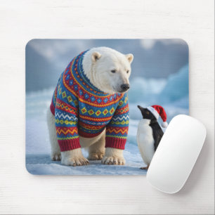 Tapis De Souris Amis ours polaire et manchot de Noël