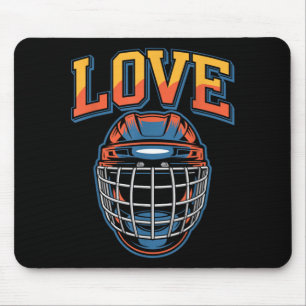 Tapis De Souris Amour de hockey rétro fleurs groovy et casque