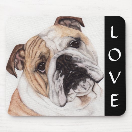 Tapis De Souris Amour English Bulldog Aquarelle Peinture Mousepad (Devant)