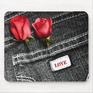 Tapis De Souris Amour. Red Roses et Denim Valentine's Day Cadeau