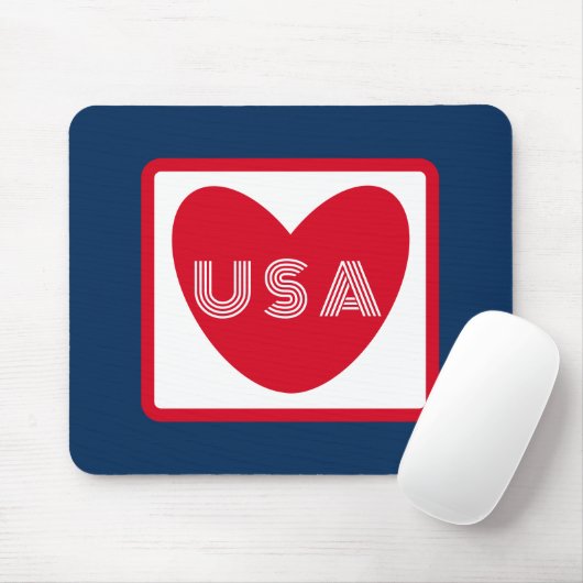 Tapis De Souris Amour USA Patriotique Rouge Bleu Bleu Simple Coeur (Avec souris)
