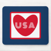 Tapis De Souris Amour USA Patriotique Rouge Bleu Bleu Simple Coeur (Devant)