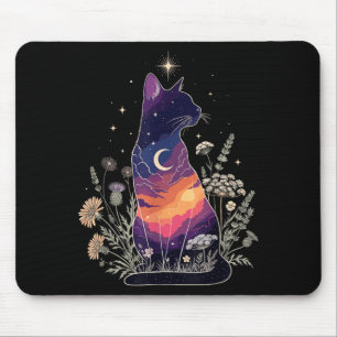 Tapis De Souris Amoureux de Chat Mystique Mignon Chatons Floral Fe
