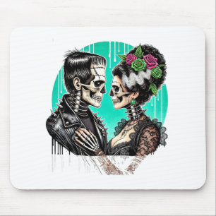 Tapis De Souris Amoureux d'Halloween squelette de Frankenstein pou