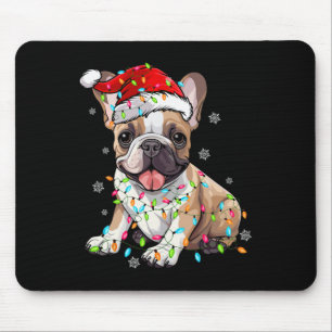 Tapis De Souris Amusant French Bulldog Chien Arbre Lumières de Noë