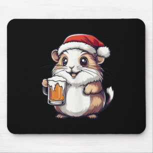 Tapis De Souris Amusant Hamster De Noël Avec Bière Comique