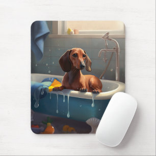 Tapis De Souris Amusement du dachshund au bain
