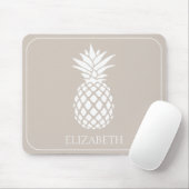 Tapis De Souris Ananas blanc préppy sur beige (Avec souris)