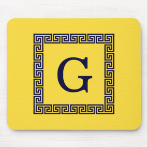 Tapis De Souris Ananas, Clé grecque bleue marine #1 Monogramme enc
