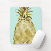 Tapis De Souris Ananas d'aquarelle d'or et de menthe (Avec souris)