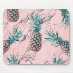 Tapis De Souris Ananas et marbre rose en spirale, chic tropical mo