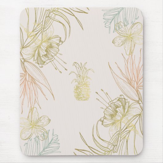 Tapis De Souris Ananas Feuille d'or tropical botanique (Devant)