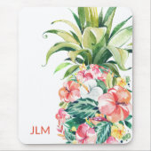 Tapis De Souris Ananas floral tropical avec votre monogramme (Devant)
