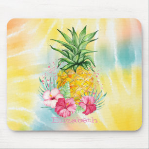 Tapis De Souris Ananas, gueule de loup aquarelle Tie-Dye arc-en-ci