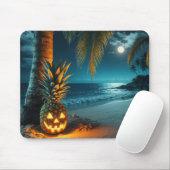 Tapis De Souris Ananas Jack-o-lanterne Sur Une Plage (Avec souris)