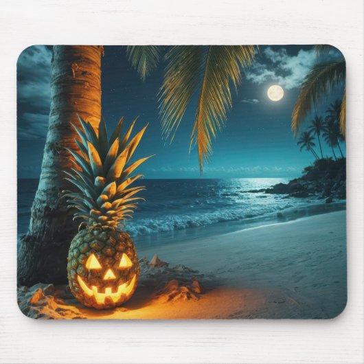 Tapis De Souris Ananas Jack-o-lanterne Sur Une Plage (Devant)