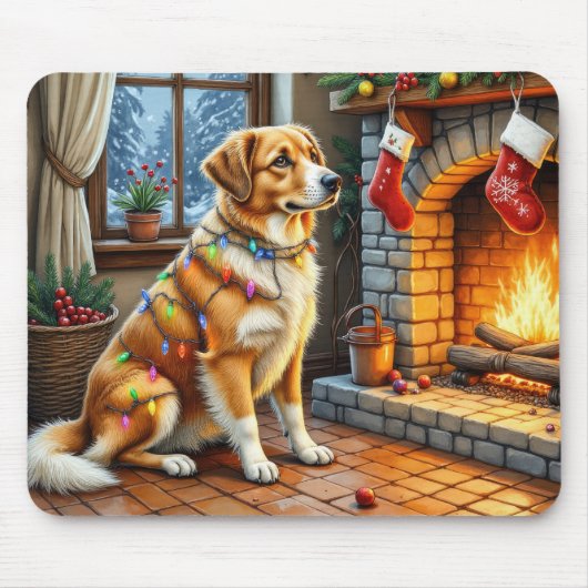 Tapis De Souris Anatolian Shepherd Fireplace with Christmas Lights (Devant)