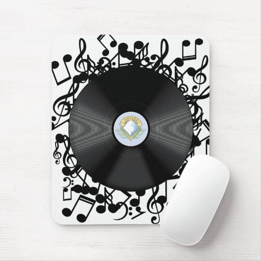 Tapis De Souris Ancien disque de vinyle et notes musicales (Avec souris)