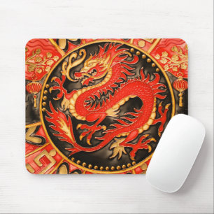 Tapis De Souris Ancien Dragon chinois traditionnel Rouge Or Or