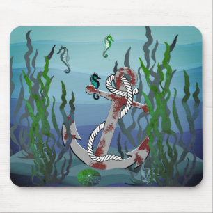 Tapis De Souris Ancrage noir gris rouillé/algues/coquilles/hippoca