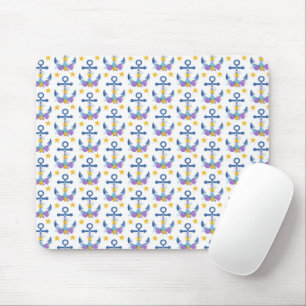 Tapis De Souris Ancre bleue Coquilles de mer violettes Étoile de m
